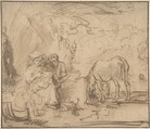 Rest on the Flight into Egypt, Rembrandt (Rembrandt van Rijn)  Dutch, Pen and brown ink; framing lines in dark brown ink