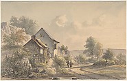 Village Scene with Figures, Jan van Ravenswaay  Dutch, Watercolor over black chalk; framing lines in pen and gray ink