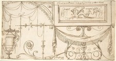 Grotesque ornament with garlands and vase, Andrés de Melgar Spanish, Pen and brown ink