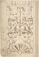 Grotesques Designs with Various Inscriptions (recto); Candelabra Grotesque and Two Putti Holding Flowers (verso), attributed to Andrés de Melgar (Spanish, documented S. Domingo de la Calzada, died after 1554), Pen and dark gray-brown ink (recto); pen and brown ink over black chalk (verso)