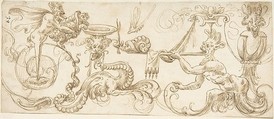 Design for a Frieze with Grotesques, Andrés de Melgar Spanish, Pen and brown ink
