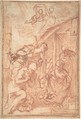 Adoration of the Shepherds, Francisco Vieira de Mattos (Il Lusitano)  Portuguese, Red chalk on off-white paper; framing lines in red chalk