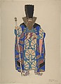 Costume Study for a Robed, Bearded Boyar with Staff, Pavel Petrovic Froman Russian, Watercolor, gouache, gold paint, over graphite.