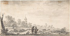 Landscape with Two Figures Conversing, Salomon van Ruysdael  Dutch, Black chalk, brush and gray wash, some black and brown ink. Traces of framing line in pen & brown ink.