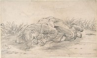 A Boy Sleeping in the Outdoors, Cornelis Saftleven Dutch, Black chalk
