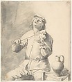 Man Playing The Violin, Hendrick Sorgh (Dutch, Rotterdam 1609/11–1670 Rotterdam), Black chalk, brush and gray wash