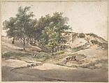 A Wooded Landscape Near Beekhuizen, Andreas Schelfhout  Dutch, Watercolor over black chalk; framing lines in pen and black ink