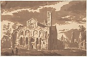 The Mariakerk In Utrecht, Jacob van der Ulft Dutch, Brush and brown wash, over graphite