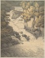 Cascade of the Aray at Inveraray (Scotland), John White Abbott British, Watercolor, pen and gray ink; laid down on original paper mount with brown wash
