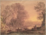 Arcadian landscape, George Barret, the younger  British, Watercolor over graphite