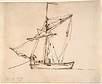 Sketch of a Sailboat, Willem van de Velde II Dutch, Pen and brown ink