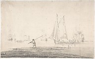 Boats Becalmed, Willem van de Velde II (Dutch, Leiden 1633–1707 London), Brush and gray wash, graphite