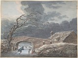 Winter Landscape with Skaters on a Frozen Canal, Vincent Jansz. van der Vinne Dutch, Watercolor over black chalk