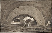 The Interior of the So-called Stables of Maecenas at Tivoli, Hendrik Voogd (Dutch, Amsterdam 1768–1839 Rome), Pen and black ink, brush and light and dark brown wash; framing line in pen and brown ink