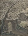 A House near a Bridge, Anthonie Waterloo (Dutch, Lille 1609–1690 Utrecht), charcoal, white chalk and watercolor on gray paper