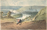 View of Rouen from St. Catherine’s Hill, Richard Parkes Bonington (British, Arnold, Nottinghamshire 1802–1828 London), Watercolor, pen and brown ink, over graphite