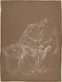 A seated couple, embracing, Sir Edward Burne-Jones (British, Birmingham 1833–1898 Fulham), White chalk with touches of graphite on brown paper