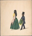 A Woman, Followed by Her Servant, Anonymous, Peruvian, 19th century  Peruvian, brush and ink and watercolor on wove paper