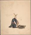 A Woman Kneeling Selling Produce, Anonymous, Peruvian, 19th century  Peruvian, brush and ink and watercolor on wove paper