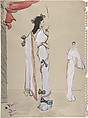 Design for a Full-length White Evening Dress, Shown in Two Views, Christian Bérard (French, Paris 1902–1949 Paris), Brush and ink and watercolor on gray wove paper