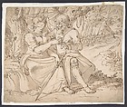 Judah Giving Tamar his Staff and Bracelets, Anonymous, Netherlandish, 16th century  Netherlandish, Pen and brown ink, brush and brown wash over traces of black chalk. Tacked down onto white paper mount.