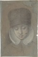 A Girl's Head, Anonymous, Flemish, 17th century ? Flemish, Black, white and red chalk, on blue paper.