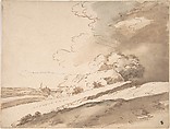 Landscape with Farm House and a Steeple in the Distance, Anonymous, Dutch, 17th century  Dutch, Pen and brown ink,  with brush and brown wash.