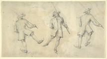 Study of Three Figures Skating, Anonymous, Dutch, 18th century ? Dutch, Graphite