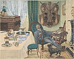 A Bachelor in His Study (The Sportsman's Breakfast), J. Buttfield British, Watercolor