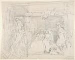 Interior with Figures before a Fireplace, Charles Baugniet Belgian, Graphite.