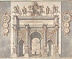 A Reconstruction of the Arch of Septimius Severus, Jan Goeree  Dutch, Red chalk, pen and black ink, brush and gray wash