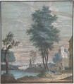 Italian Lanscape, Pieter de Groot  Dutch, Gouache. Framing line in brush and black ink.