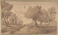 Landscape with a Shepherd and His Flock, Jan Lievens Dutch, Pen and brown ink, brush and brown wash on Japanese paper. Lined.