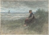 Girl in the Dunes, Jozef Israëls Dutch, Watercolor and touches of black chalk