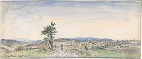 Landscape, Johan Barthold Jongkind  Dutch, Watercolor over black chalk; framing lines in black chalk