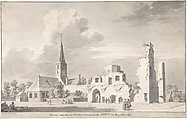 The Church and Ruins of Rijnsburg, Seen from the Northeast, Cornelis Pronk Dutch, Pen and black ink, brush and black and gray wash, framing lines in black ink