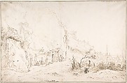 View of Saumur, Willem Schellinks Dutch, Pen and brown ink, brush and brown wash, over black chalk; framing lines in pen and brown ink