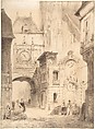 Rue du Gros Horloge, Rouen, Wijnand Jan Joseph Nuijen  Dutch, Pencil, brown wash, white body color, over black chalk