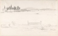 Studies of the Villa Cicerone at the Lago Lucrino near Naples and of the Temple at Paestum (Italy), Pierre Louis Dubourcq Dutch, Graphite; framing lines in graphite