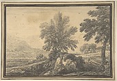 Landscape, Jean-Baptiste-Claude Chatelain  British, French, Graphite; framing lines in pen and black and brown ink