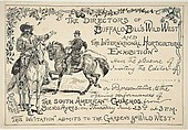 Invitation to the South American Gauchos by the directors of Buffalo Bill's Wild West Show, Alfred Chantrey Corbould British, Pen and black ink over blue chalk and graphite with touches of white gouache (bodycolor)