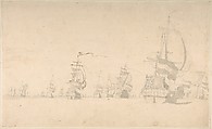 A Fleet, Willem van de Velde II (Dutch, Leiden 1633–1707 London), Black chalk, pen and brown ink, gray wash.