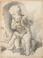 Two Boys with a Puppy, Cornelis Visscher Dutch, Black chalk and graphite