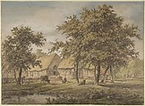 Landscape with a Farmhouse, Adrianus de Visser  Dutch, Pen and black ink and watercolor