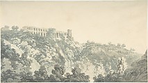 Tivoli, Villa of Maecenas and part of the Cascatelle, Attributed to Joseph Mallord William Turner (British, London 1775–1851 London), Brush and blue-gray wash, over graphite