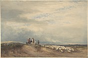 Riders with sheep near an estuary, David Cox British, Watercolor