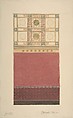 Design for Wall Elevation with Diapered Wainscoting and a Coffered Ceiling, John Gregory Crace , and Son British, Watercolor over graphite with touches of gilt