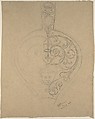 Rinceau Ornament with the Head of a Zephyr, John Dibblee Crace British, Pen and black ink and graphite