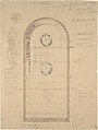 Design for Arched Stained Glass Windows (recto); Design for an Architectural Element (verso), John Dibblee Crace British, Graphite, pen and ink and watercolor