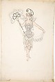 Costume Design for Lady with a Fan, Basil Crage British, Watercolor and metallic paint over graphite